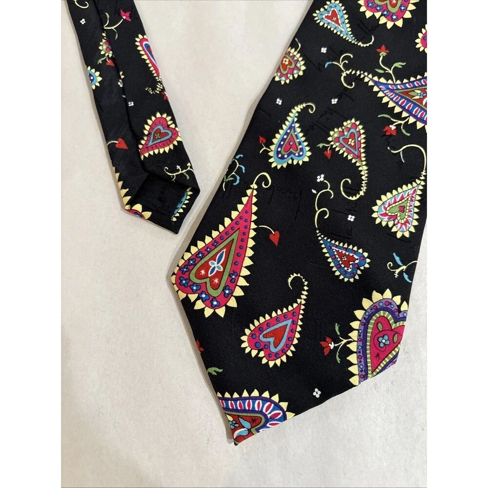 Y2K Nicole Miller 1999 MEN'S TIE Black w/Whimsical Hearts 4